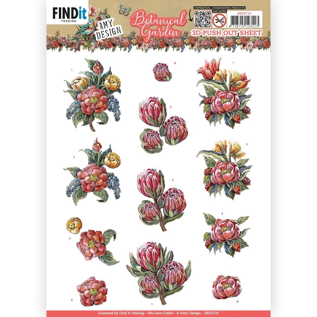 SB10733 - 3D Push Out - Amy Design - Botanical Garden - Red Protea