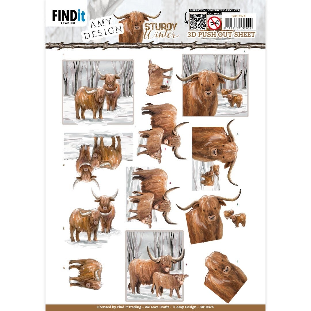 SB10824 - 3D Push-Out - Amy Design - Sturdy Winter - Scottish Highlander