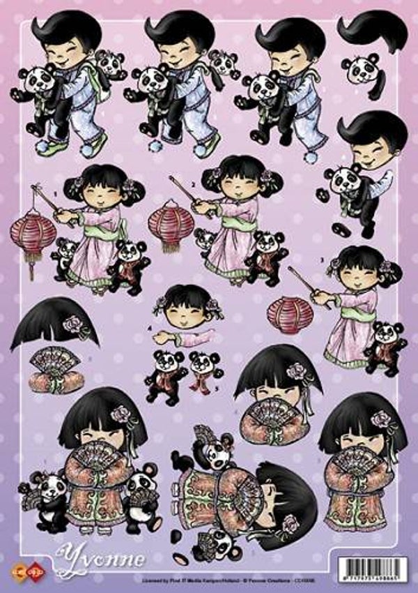 CD10095 - 3D Knipvel - Yvonne Creations - Pandabeer en Chinees meisje