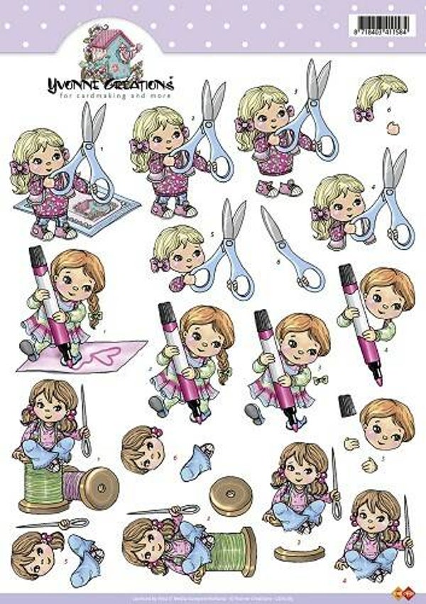 CD10185 - 3D Knipvel - Yvonne Creations - Meisje met schaar