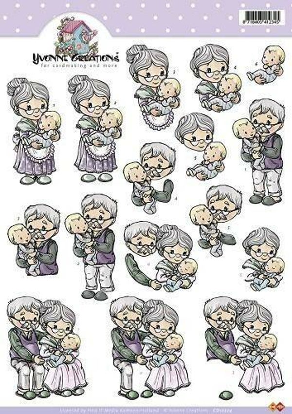 CD10224 - 3D Knipvel - Yvonne Creations - Opa en oma met baby