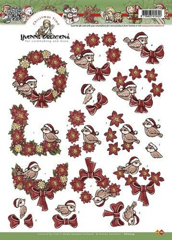 CD10229 - 3D Knipvel - Yvonne Creations - Kerst kranzen & vogels