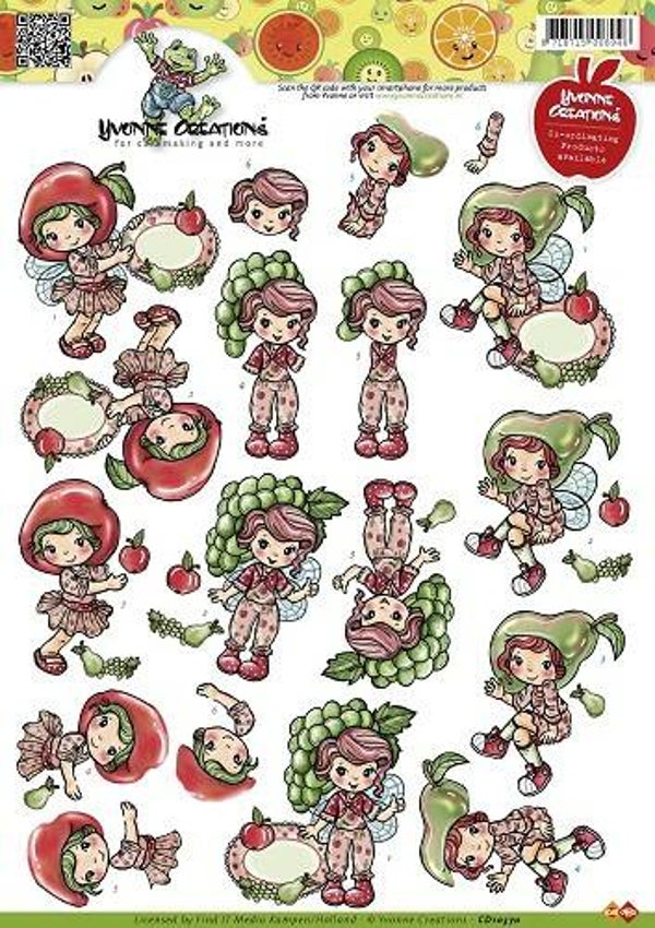CD10370 - 3D Knipvel - Yvonne Creations - Opkikker - Fruitelfjes