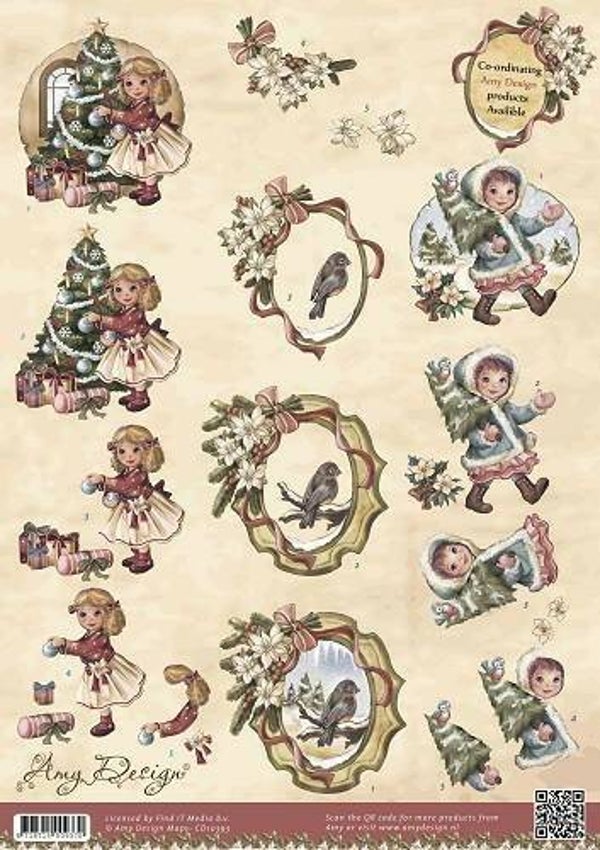CD10393 - 3D Knipvel - Amy Design - Vintage Christmas Collection - Kerstmeisjes