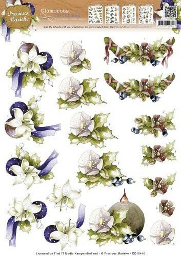CD10416 - 3D Knipvel - Precious Marieke - Glamorous Christmas - Christmas Holly