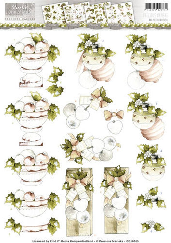 CD10565 - 3D Knipvel - Precious Marieke - Rustic Christmas - Baubles