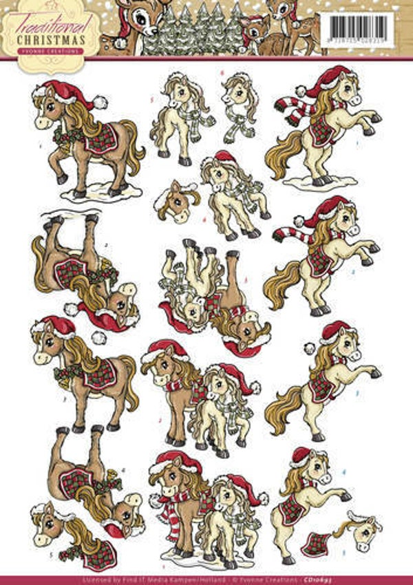 CD10693 - 3D Knipvel - Yvonne Creations - Traditional Christmas - Paardjes