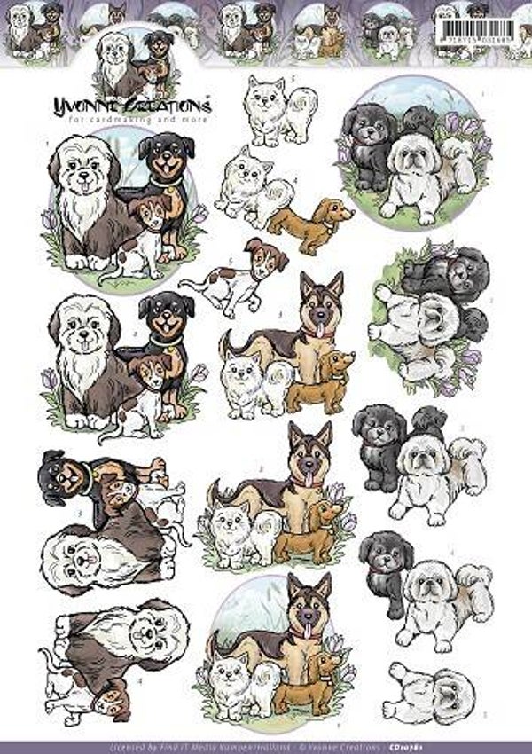 CD10761 - 3D Knipvel - Yvonne Creations - Hondjes