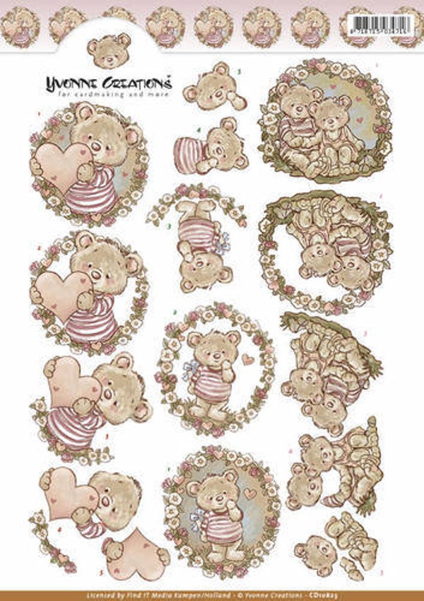 CD10823 - 3D Knipvel - Yvonne Creations - Valentijnsbeertjes