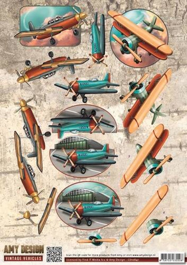 CD10847 - 3D Knipvel - Amy Design - Vintage Vehicles - Planes