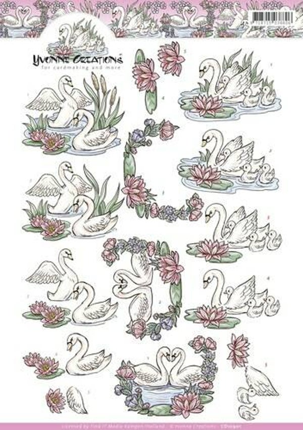 CD10901 - 3D Knipvel - Yvonne Creations - Swans