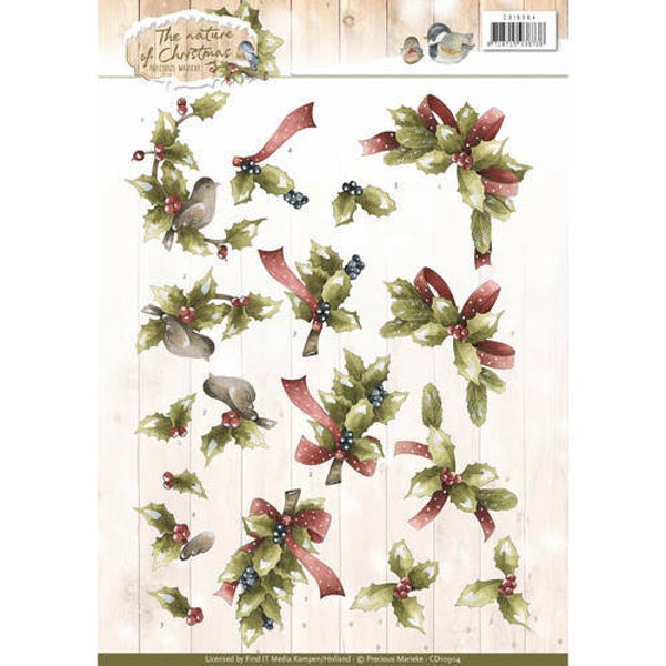 CD10904 - 3D Knipvel - Precious Marieke - The Nature of Christmas - Christmas Holly