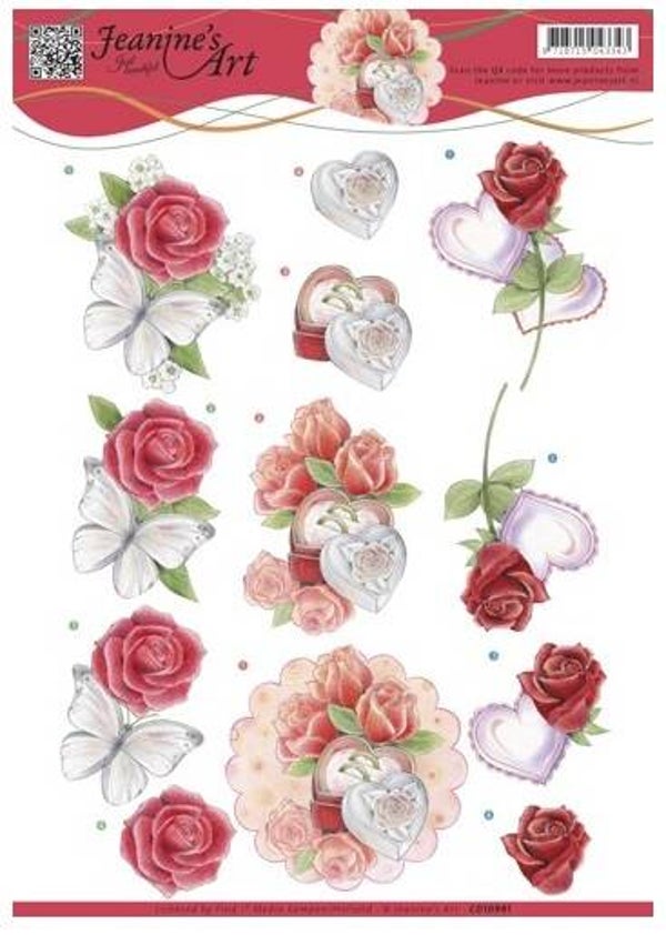 CD10981 - 3D Knipvel - Jeanine's Art - Roses and Hearts