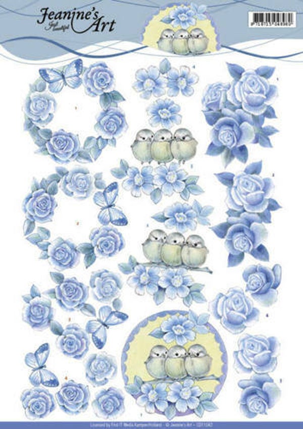 CD11042 - 3D Knipvel - Jeanine's Art - Blue Roses