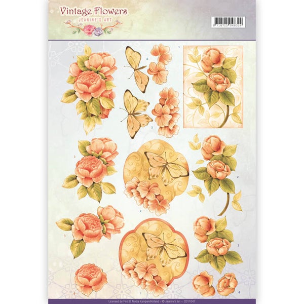 CD11047 - 3D Knipvel - Jeanine's Art - Vintage Flowers - Sweetheart Vintage