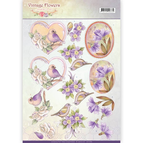 CD11048 - 3D Knipvel - Jeanine's Art - Vintage Flowers - Pale Violet