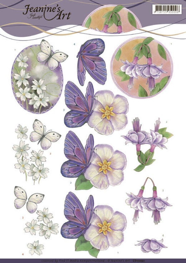 CD11097 - 3D Knipvel - Jeanines Art - Birds and flowers