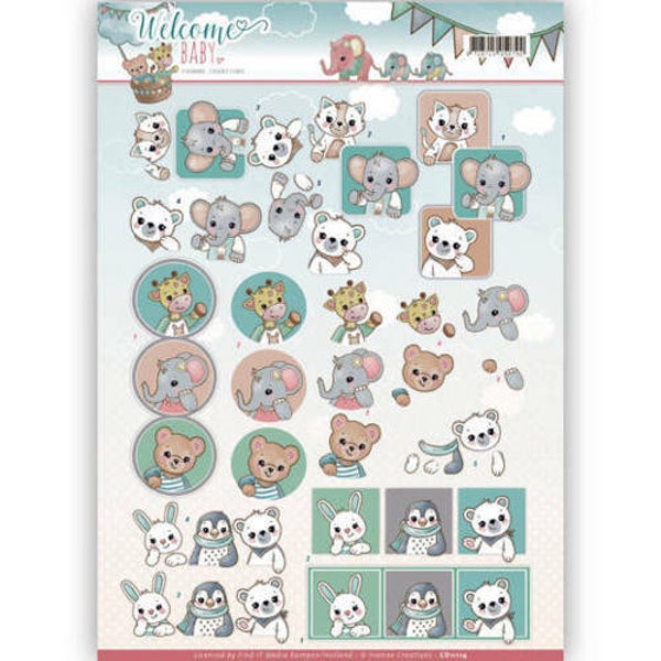 CD11114 - 3D Knipvel - Yvonne Creations - Welcome Baby - Animal Art