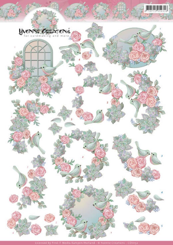 CD11152 - 3D Knipvel - Yvonne Creations - Birds and roses