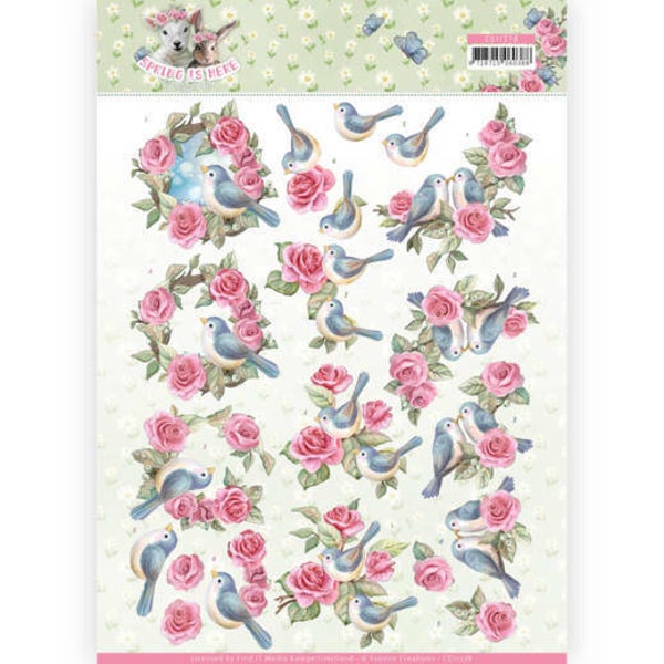 CD11278 - 3D Knipvel - Amy Design - Spring is Here - Birds and Roses