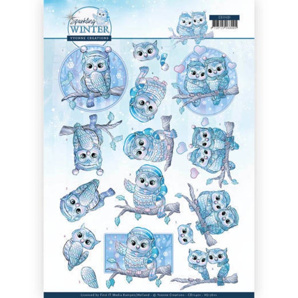 CD11401 - HJ17601 - 3D Knipvel - Yvonne Creations - Sparkling Winter - Winter Owls