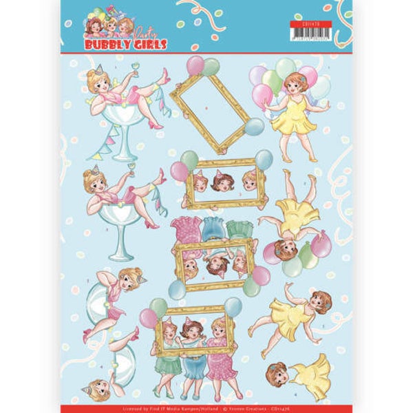 CD11476 - 3D cutting sheet - Yvonne Creations - Bubbly Girls - Party - Let's have fun