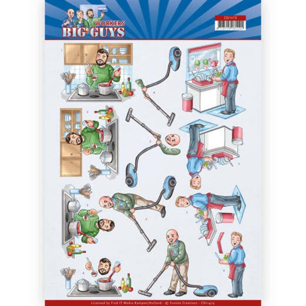 CD11479 - 3D Cutting sheet - Yvonne Creations - Big Guys - Workers - Big Cleaning