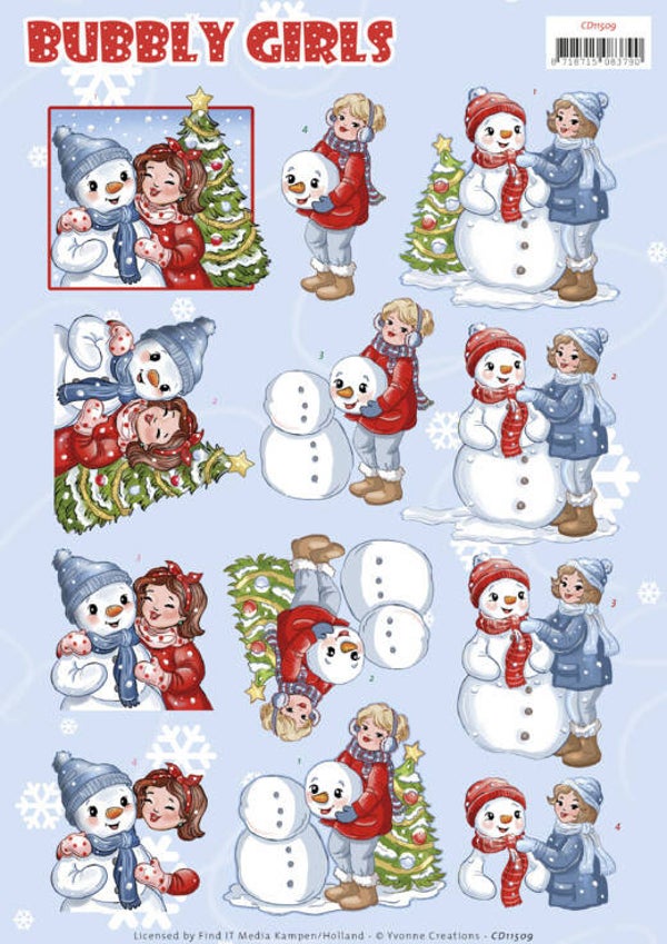 CD11509 - 3D Cutting Sheet - Yvonne Creations - Bubbly Girls - Christmas