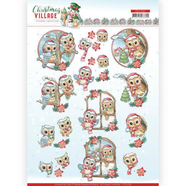 CD11541 - 3D cutting sheet - Yvonne Creations - Christmas Village - Christmas Owls