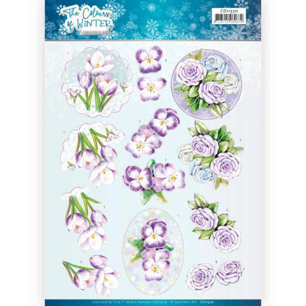 CD11570 - 3D Knipvel - Jeanine's Art - The colours of winter - Purple winter flowers