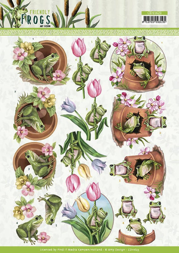 CD11623 - 3D cutting sheet - Amy Design - Friendly Frogs - Flower Frogs