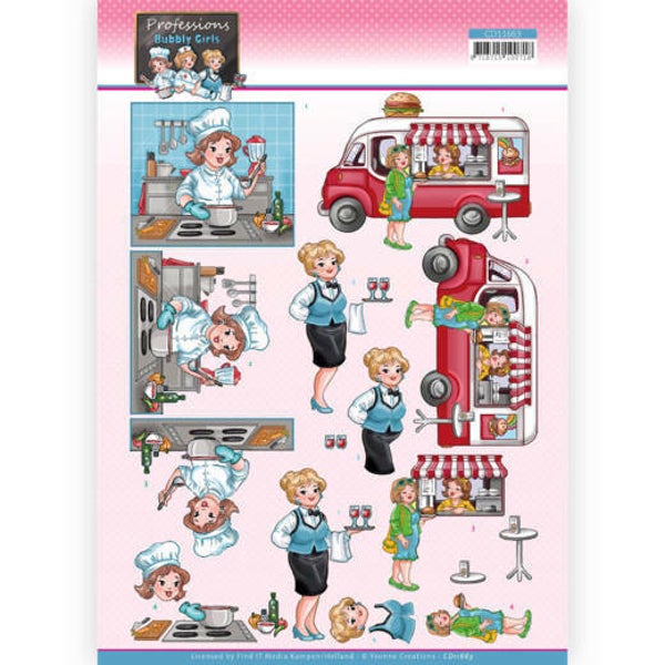 CD11663 - 3D Cutting Sheet - Yvonne Creations - Bubbly Girls Professions - Catering