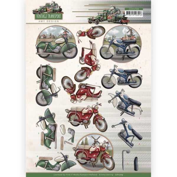 CD11704 - 3D Cutting Sheet - Amy Design - Vintage Transport - Moped