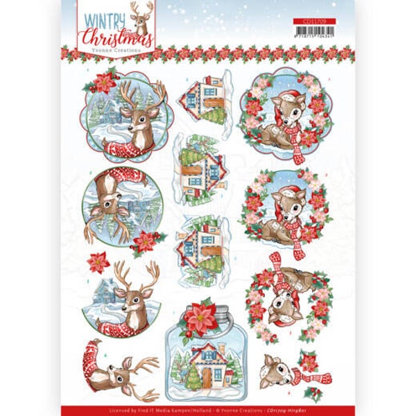 CD11709 - HJ19801 - 3D Cutting Sheet - Yvonne Creations - Wintry Christmas - Christmas Deer