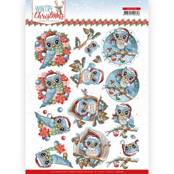 CD11710 - 3D Cutting Sheet - Yvonne Creations - Wintry Christmas - Christmas Owls