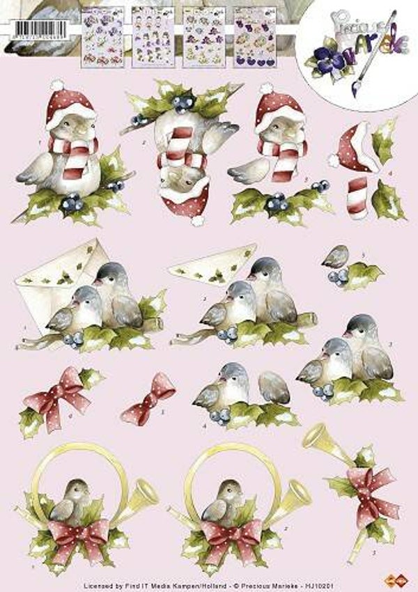 HJ10201 - 3D Knipvel - Precious Marieke - Kerst vogeltjes