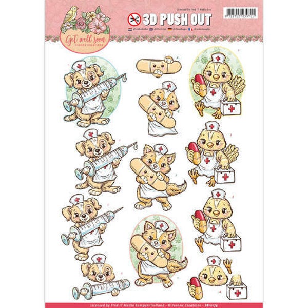SB10174 - 3D Pushout - Yvonne Creations - Get Well Soon - animal nurses