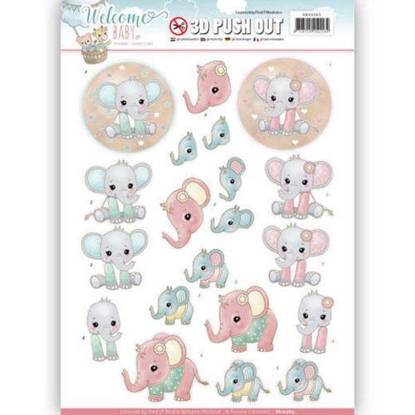 SB10263 - 3D Pushout - Yvonne Creations - Welcome Baby - Little Elephants