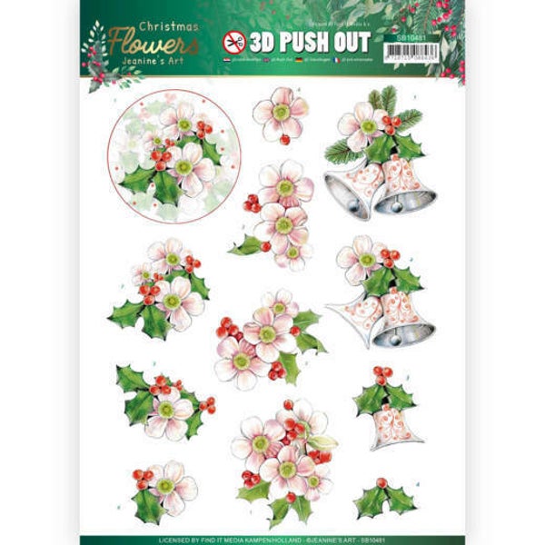 SB10481 - 3D Push Out - Jeanines Art Christmas Flowers - Pink Christmas Flowers