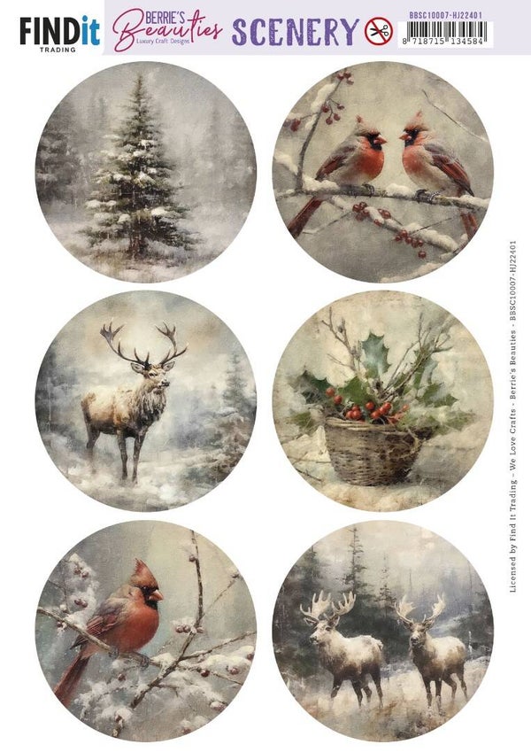 BBSC10007-HJ22401 - Push-Out Scenery - Berries Beauties - Vintage Christmas Round