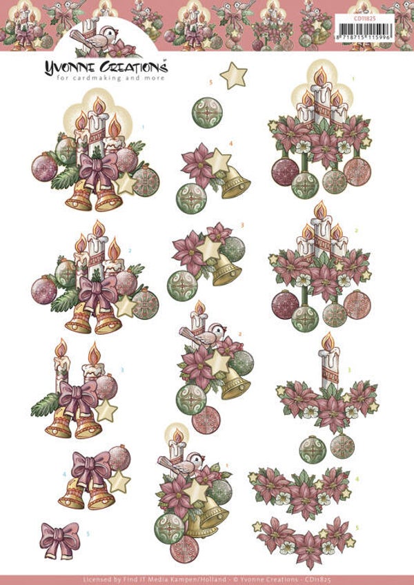 CD11825 - 3D Cutting Sheet - Yvonne Creations - Christmas Birds