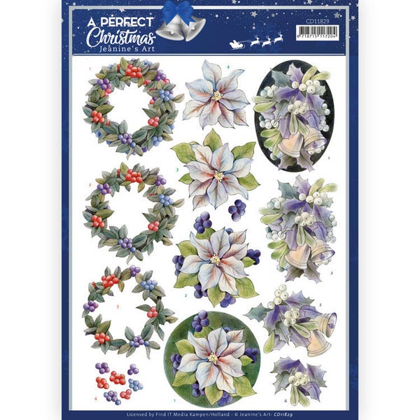 CD11829 - 3D Cutting Sheet - Jeanine's Art - A Perfect Christmas - Purple Christmas Flowers