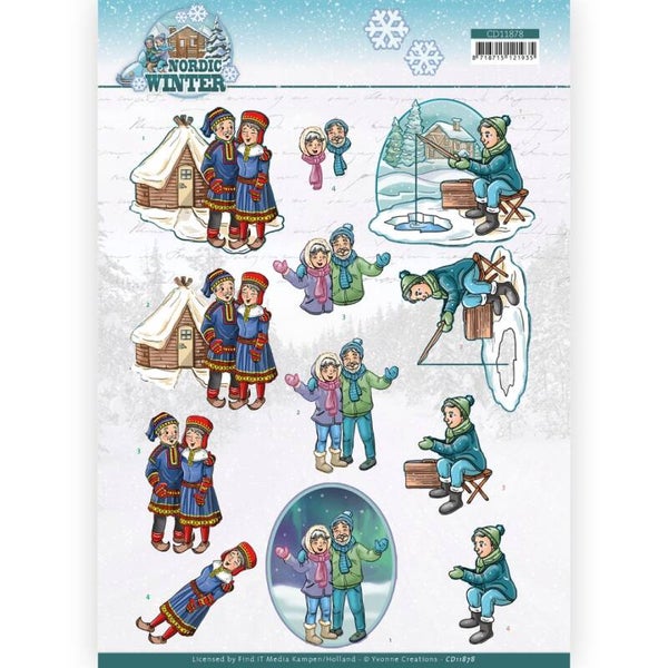 CD11878 - 3D Cutting Sheet - Yvonne Creations - Funky Nanna – Nordic Winter - Ice Fishing