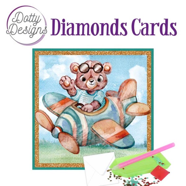 DDDC1167 - Dotty Designs Diamond Cards - Teddybear In Airplane 15x15