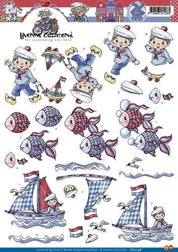 CD10198 - 3D Knipvel - Yvonne Creations - Matrozen en vissen