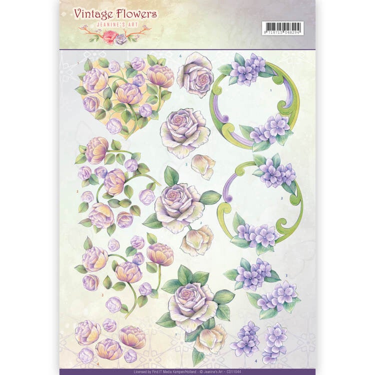 CD11044 - 3D Knipvel - Jeanine's Art - Vintage Flowers - Romantic Purple