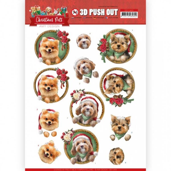 SB10465 - Uitdrukvel - Christmas Dogs 3D-Push-Out Sheet Christmas Pets By Amy Design