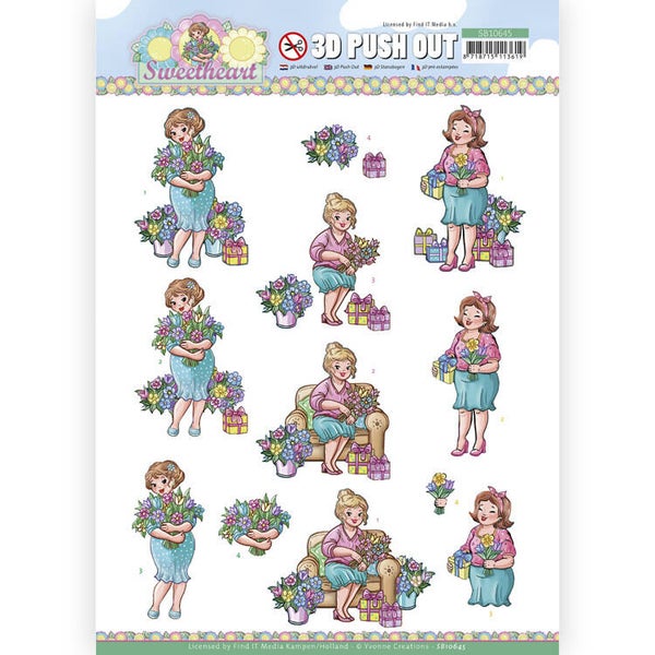 SB10645 - 3D Push Out - Yvonne Creations - Bubbly Girls - Sweetheart - Flowers and gifts