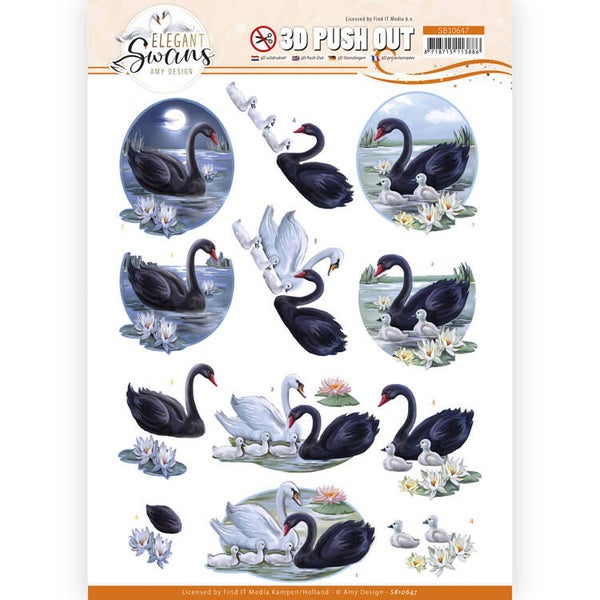SB10647 - 3D Push Out - Amy Design - Elegant Swans - Black swans