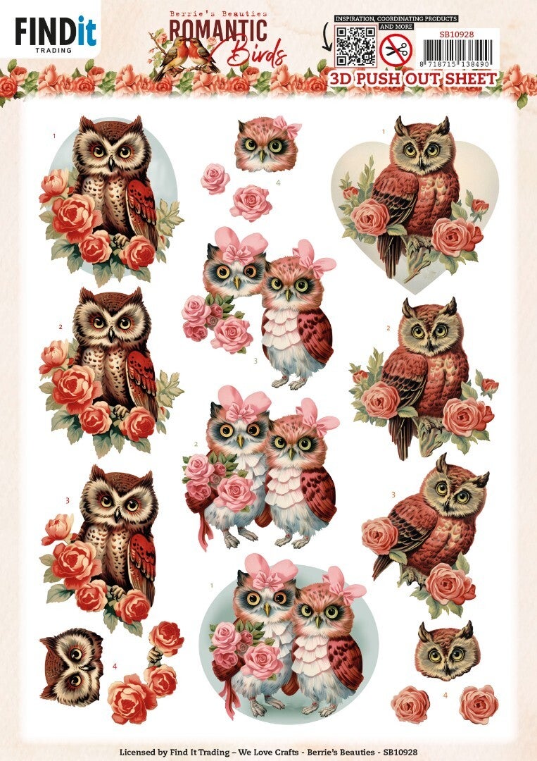 SB10928 - 3D Push Out - Berries Beauties - Romantic Birds - Romantic Owl
